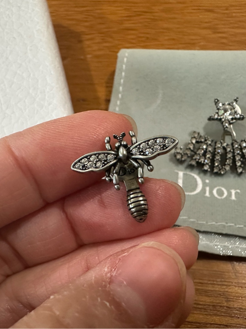 Authentic Christian Dior J'Adior Mismatched Bee Star Earrings Ruthenium Crystal - Picture 2 of 7